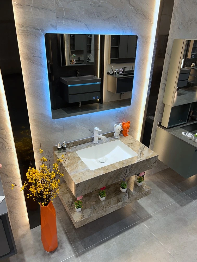 Langgus Grey Sintered Stone Bathroom Vanity Langgus Grey Sintered Stone Bathroom Vanity