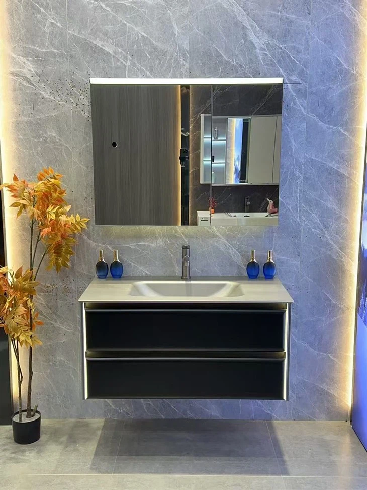 Modern Minimalist Paint-Free Multi-Layer Solid Wood Bathroom Vanity