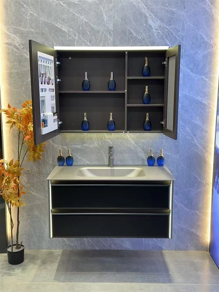 Modern Minimalist Paint-Free Multi-Layer Solid Wood Bathroom Vanity suppliers