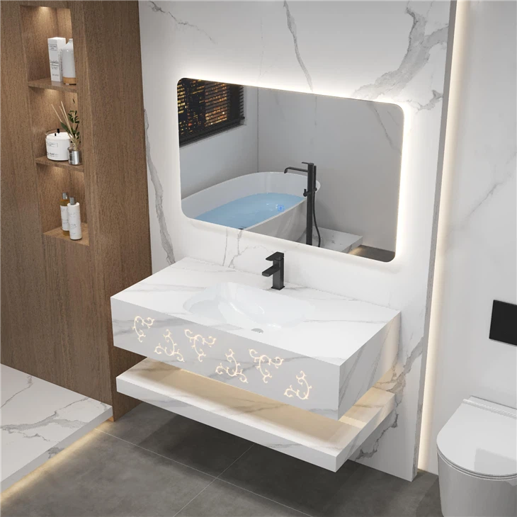 Hollow Carving Sintered Stone Bathroom Vanity