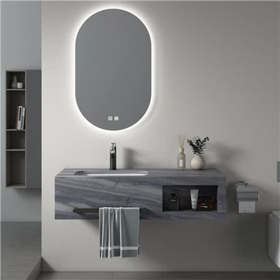 Glossy Blue Twill Pattern Sintered Stone Bathroom Vanity