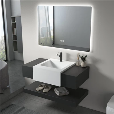 Matte Pure Black With Pure White Sintered Stone Bathroom Vanity