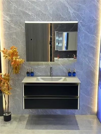 Modern Minimalist Paint-Free Multi-Layer Solid Wood Bathroom Vanity