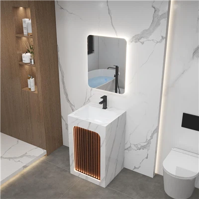 Classical Style Sintered Stone One-Piece Seamless Bathroom Column Vanity
